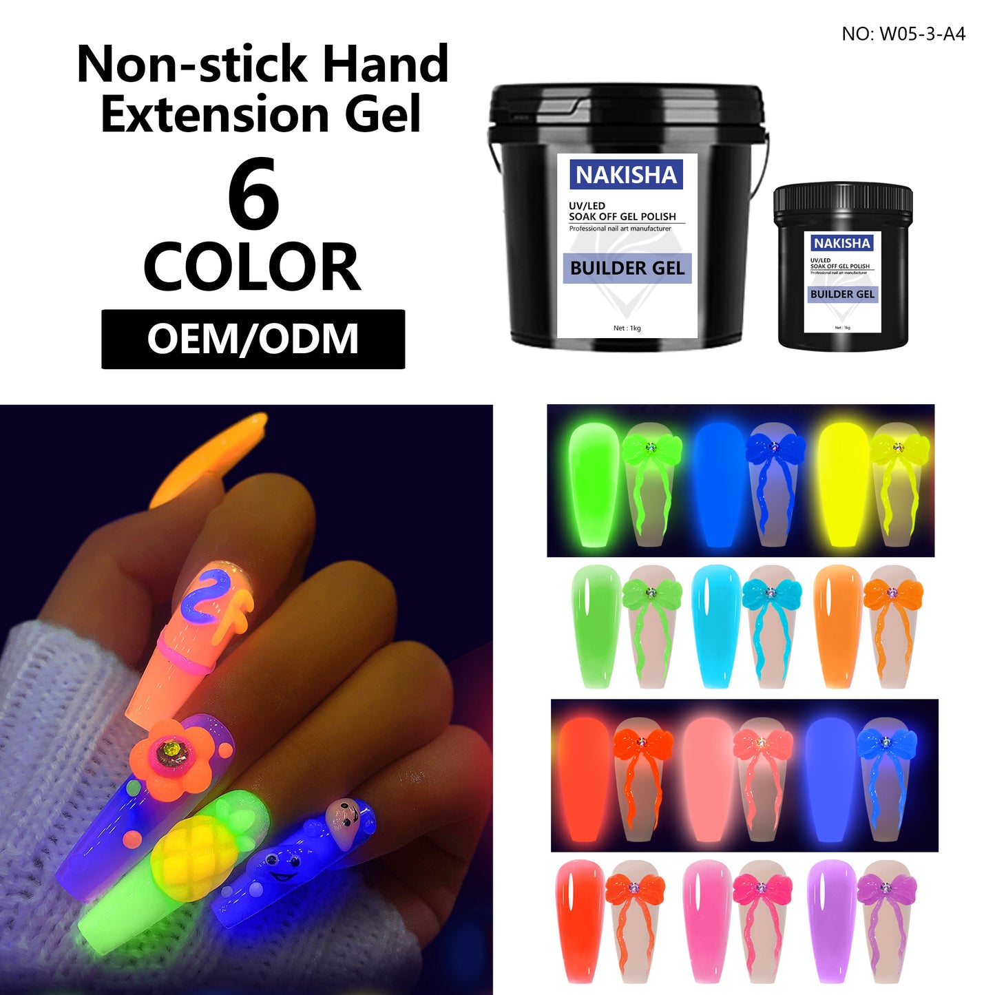 Luminous Non-stick Hand Builder Gel 6 Colors