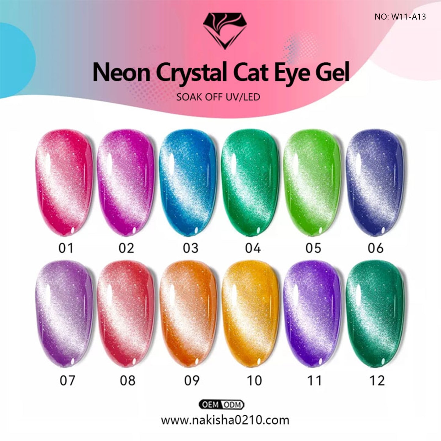 Neon Crystal Cat Eye Gel 12 Colors
