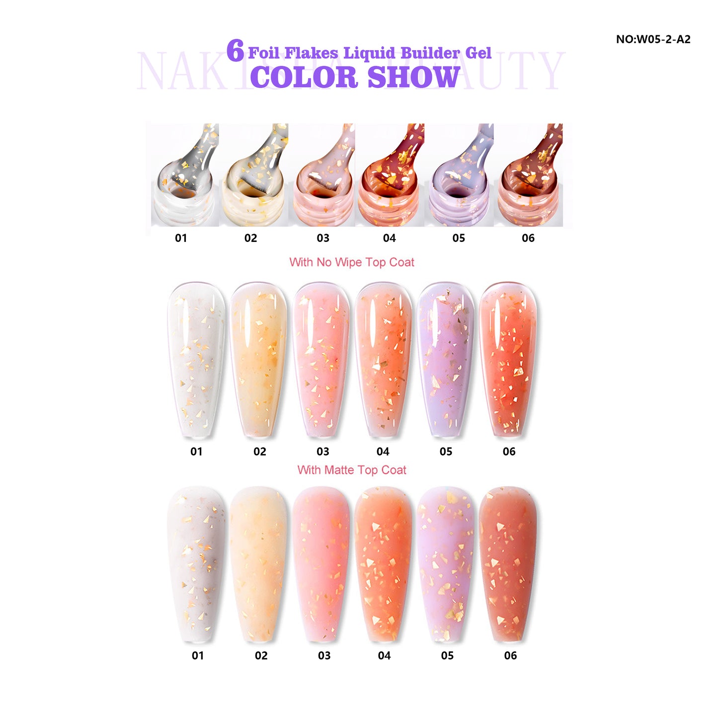 Foil Flakes Liquid Builder Gel 6 Colors
