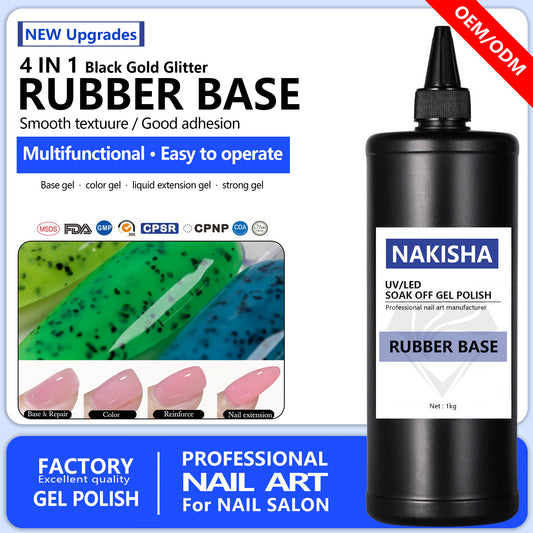 NAKISHA Black Gold Glitter Rubber Base 14 Colors