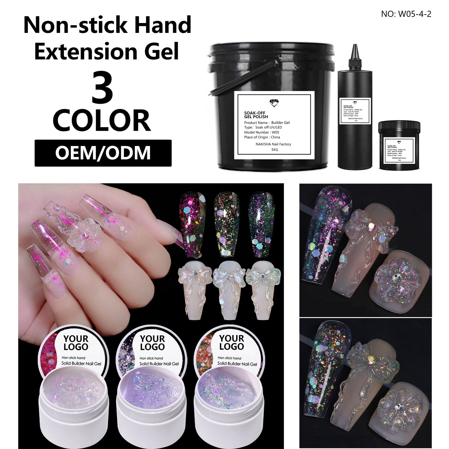 NAKISHA Glitter Non-stick Hand Builder Gel 3 Colors